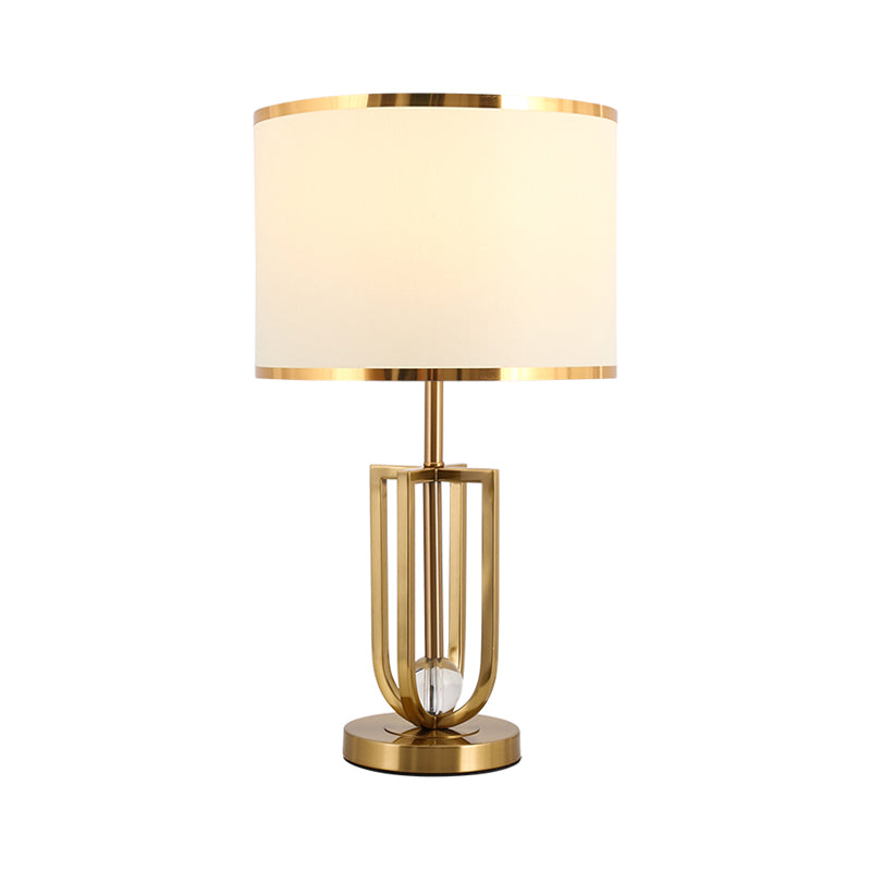 1 Bulb Metal Table Light Traditional Gold Intersected Frame Great Room Night Stand Lamp with White Fabric Shade