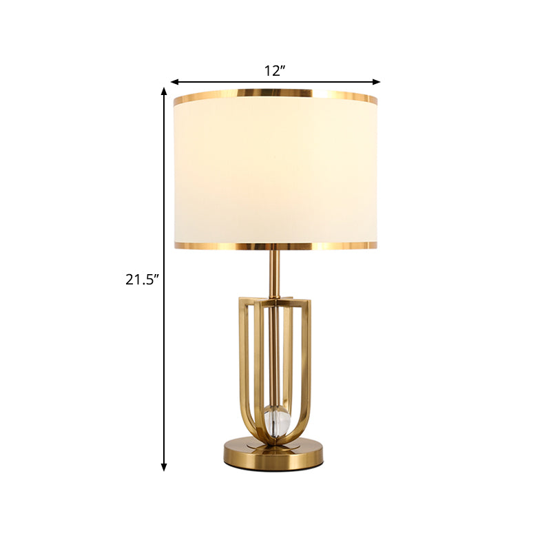 1 Bulb Metal Table Light Traditional Gold Intersected Frame Great Room Night Stand Lamp with White Fabric Shade