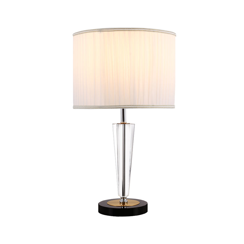 Round Salle Crystal Nightanstand lampe à tambour de tissu plissé traditionnel 1 tête de tête de table blanche Lumière