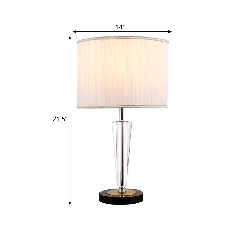 Round Salle Crystal Nightanstand lampe à tambour de tissu plissé traditionnel 1 tête de tête de table blanche Lumière