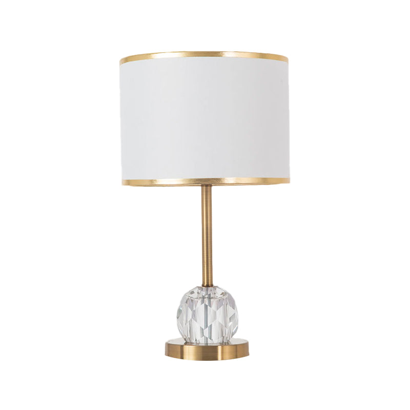 1 Light Drum Shade Table Light Traditional Fabric Night Stand Lamp in Gold with Orb Bevel Cut Crystal Decor