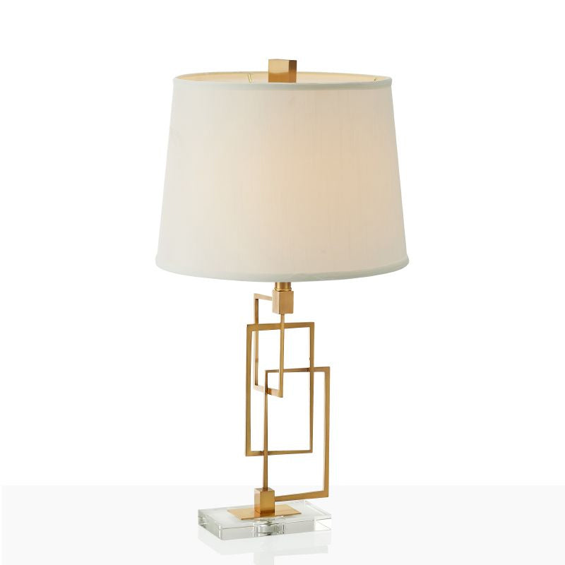 Gold Intersected Rectangles Nightstand Lamp Traditional Metal 1 Head Living Room Fabric Table Light