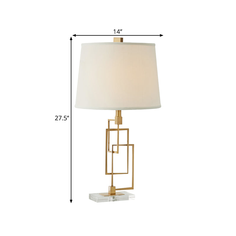 Gold Intersected Rectangles Nightstand Lamp Traditional Metal 1 Head Living Room Fabric Table Light