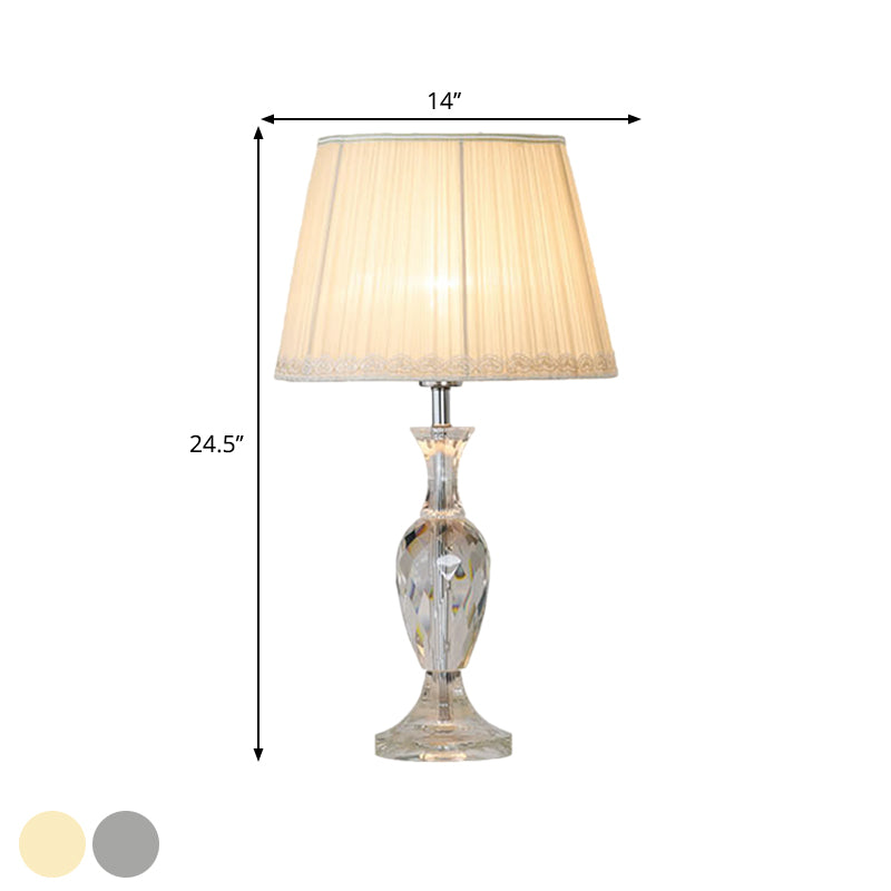 Green/Beige 1 Bulb Crystal Night Stand Lamp Traditional Fabric Shade Barrel Table Light for Sleeping Room