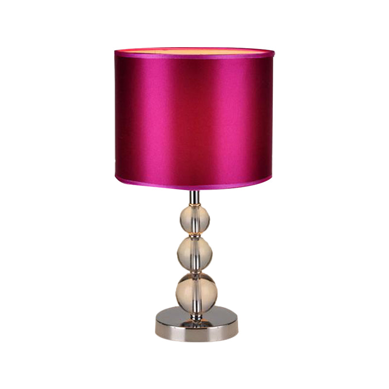 Traditional Cylinder Shaded Table Light 1 Head Fabric Nightstand Lamp in Purple with Clear Crystal Orbs