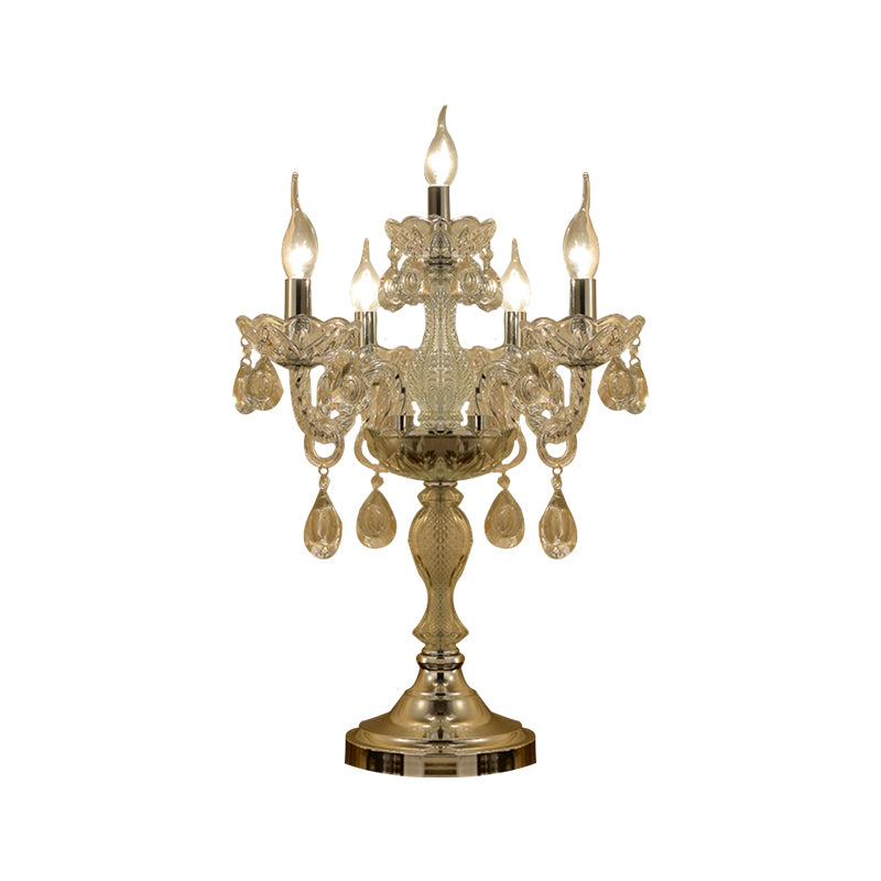 Candelabra Bedroom Table Light Traditional Clear Crystal 5/6/7 Heads Chrome Night Stand Lamp