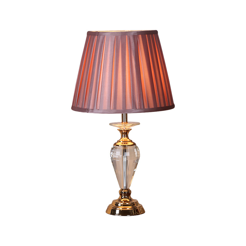 1 Bulb Crystal Table Light with Barrel Pleated Shade Fabric Traditional Drawing Room Night Stand Lamp