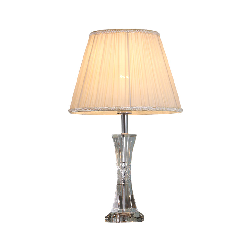 Taper Falten -Lampenschirm Stofftisch Leuchte traditionelle 1 Glühbirnen Wohnzimmer Kristall Nacht Stand Lampe in Beige