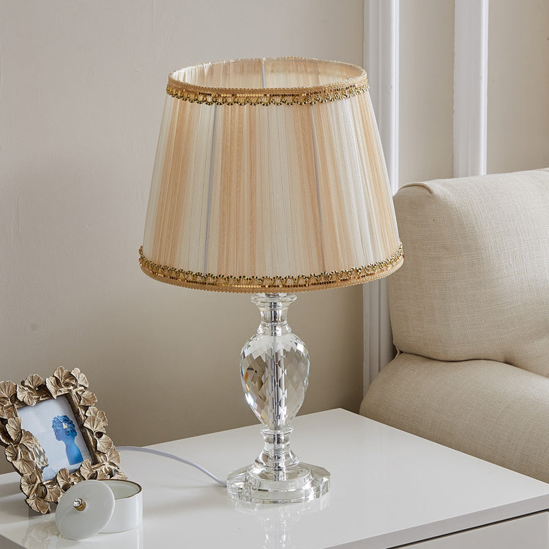 Traditional Pleated Shade Crystal Nightstand Lamp 1 Head Fabric Table Light in Yellow/Blue for Parlor