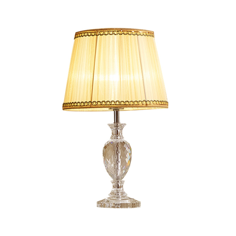 Traditional Pleated Shade Crystal Nightstand Lamp 1 Head Fabric Table Light in Yellow/Blue for Parlor