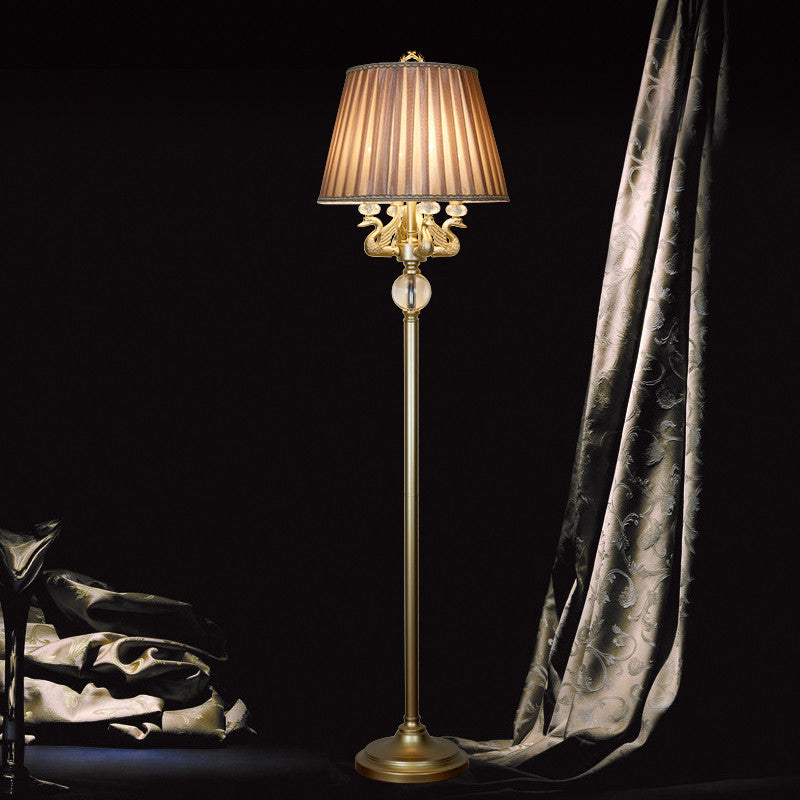 4 Heads Candle Floor Light Traditional Bronze Metal Standing Floor Lamp with Swan Design and Pleated Fabric Shade