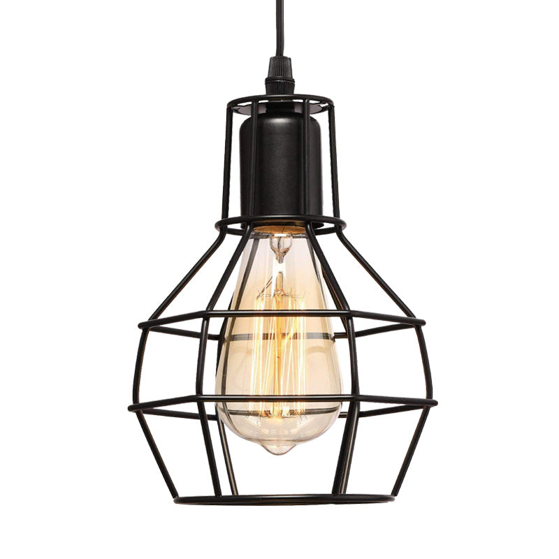 Black 1 Light Ceiling Pendant Light Industrial Metal Wire Globe Hanging Lamp for Kitchen