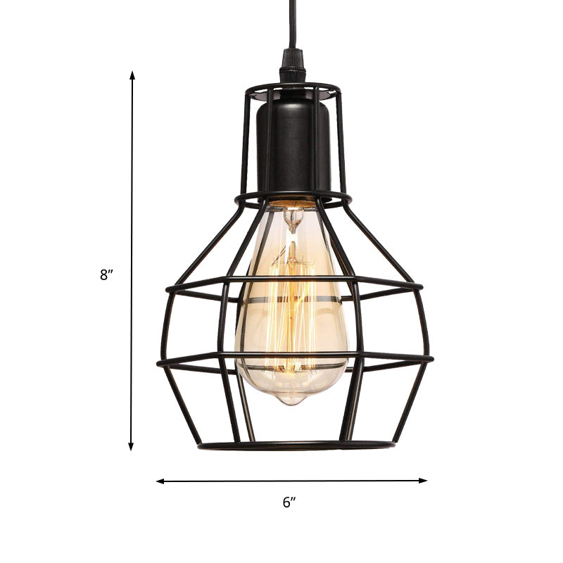 Black 1 Light Ceiling Pendant Light Industrial Metal Wire Globe Hanging Lamp for Kitchen