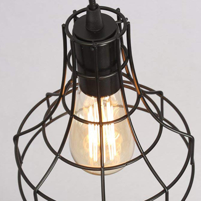 1 Light Hanging Ceiling Light with Bell Cage Shade Metal Industrial Dining Room Pendant with Direct Wired Electric/Plug in Electric