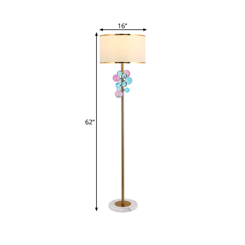 Fabric Round Shade Floor Standing Lamp Traditional 1 Bulb Drawing Room Stand up Lamp with Multi-Color/Clear Crystal Orbs