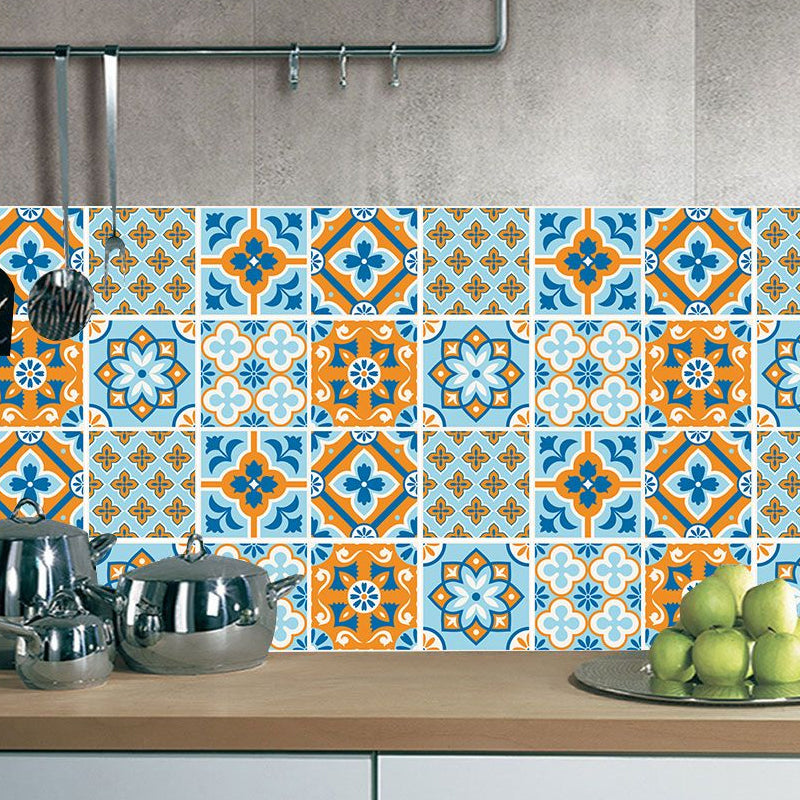 Blue-Orange Bohemian Wallpapers 7.8-sq ft Flower Patterned Wall Covering for Home, Stick On