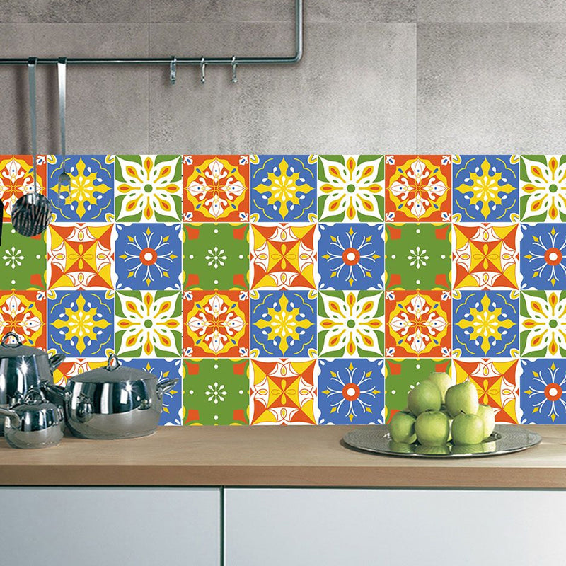 Red-Yellow Tribal Pattern Wallpaper Panel Peel and Stick Wall Decor for Bathroom