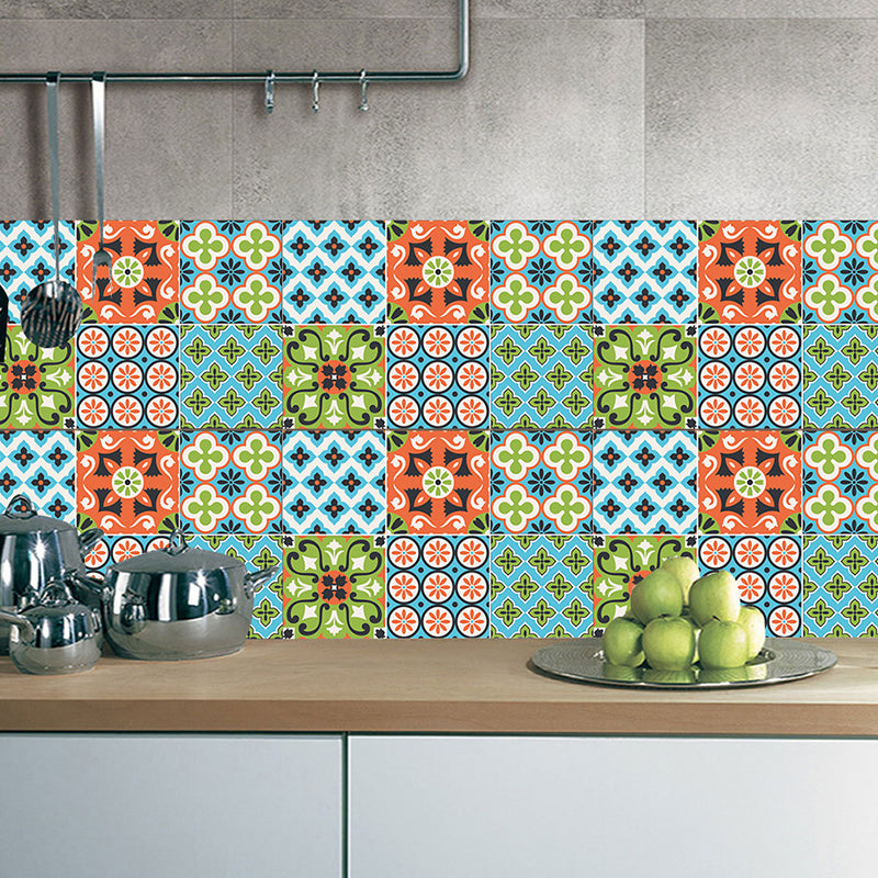 Floweret Peel and Paste Wallpaper Panels Blue-Green Bohemian Wall Decor for Kitchen