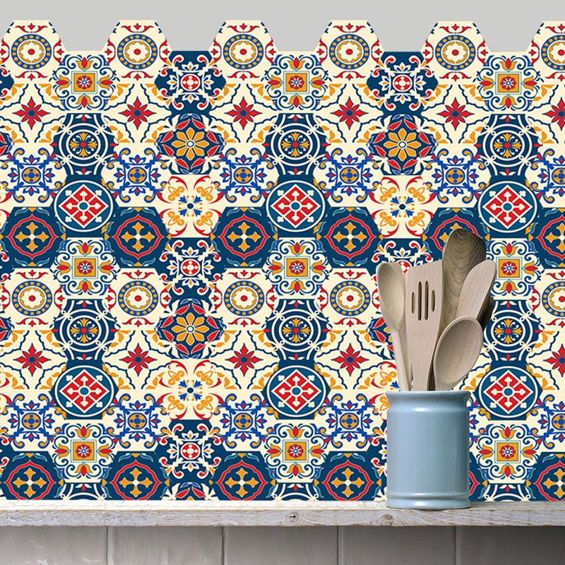 Yellow-Blue Moroccan Tiles Wallpapers Peel and Stick Wall Covering for Living Room