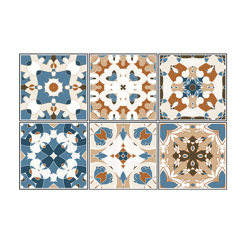 Boho Chic Flower-Like Wallpaper Panels PVC Peel and Paste Blue-Brown Wall Art for Kitchen