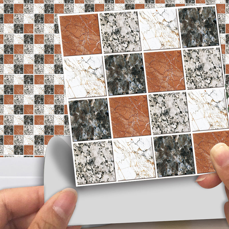 Modern Granite Mosaic Tile Wallpaper Panel Black-Brown Indoor Peel Wall Covering, 7.2-sq ft