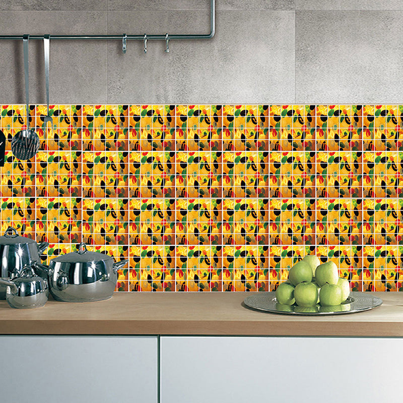 Modern Painted Fruit Mosaic Wallpapers Yellow Peel and Stick Wall Art for Kitchen