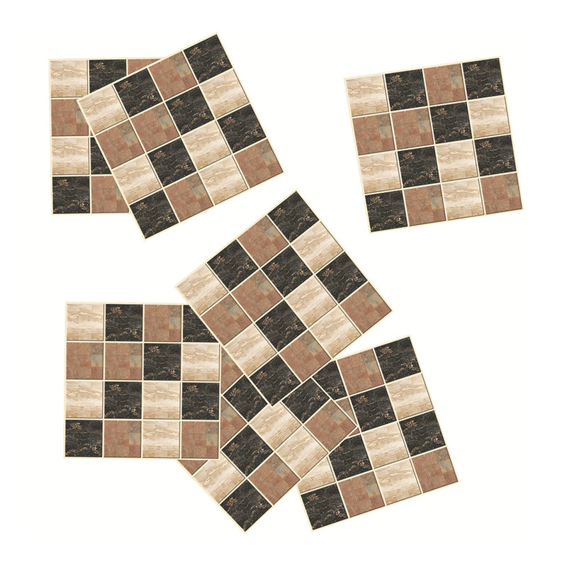 Marble Mosaic Tile Wallpaper Panel Set Modern Smooth Self Sticking Wall Decor in Black-Brown