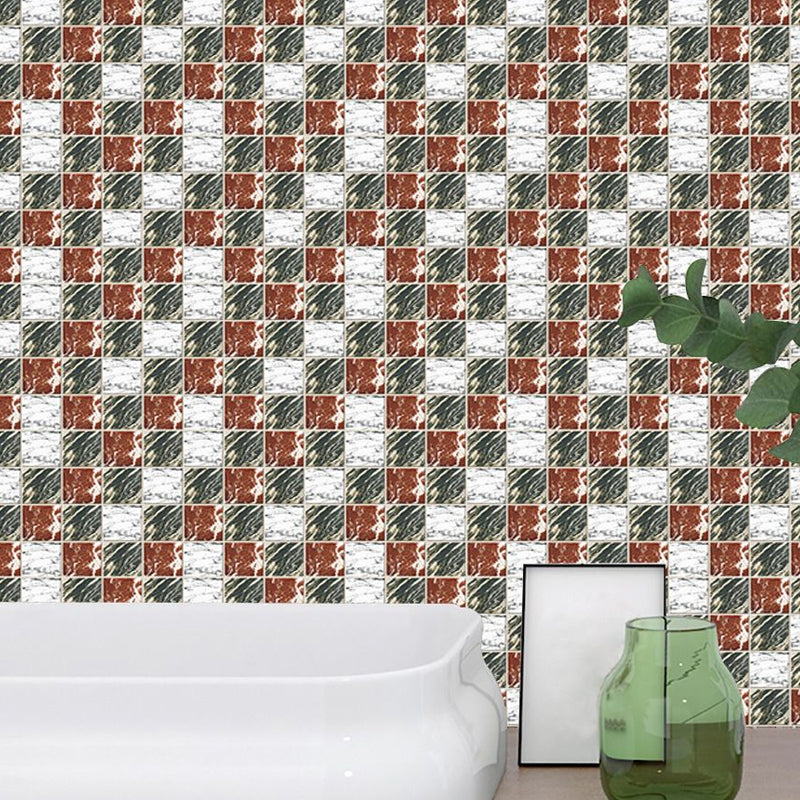 Contemporary Mosaic Marble Wallpapers for Kitchen 7.2-sq ft Wall Covering in Grey-Red, Adhesive