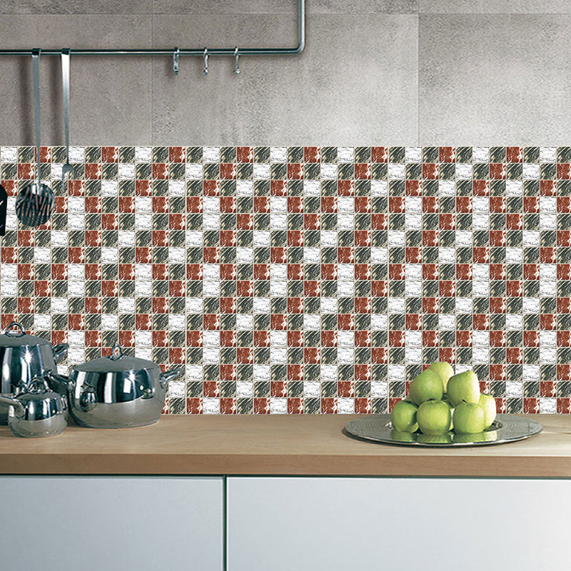 Contemporary Mosaic Marble Wallpapers for Kitchen 7.2-sq ft Wall Covering in Grey-Red, Adhesive