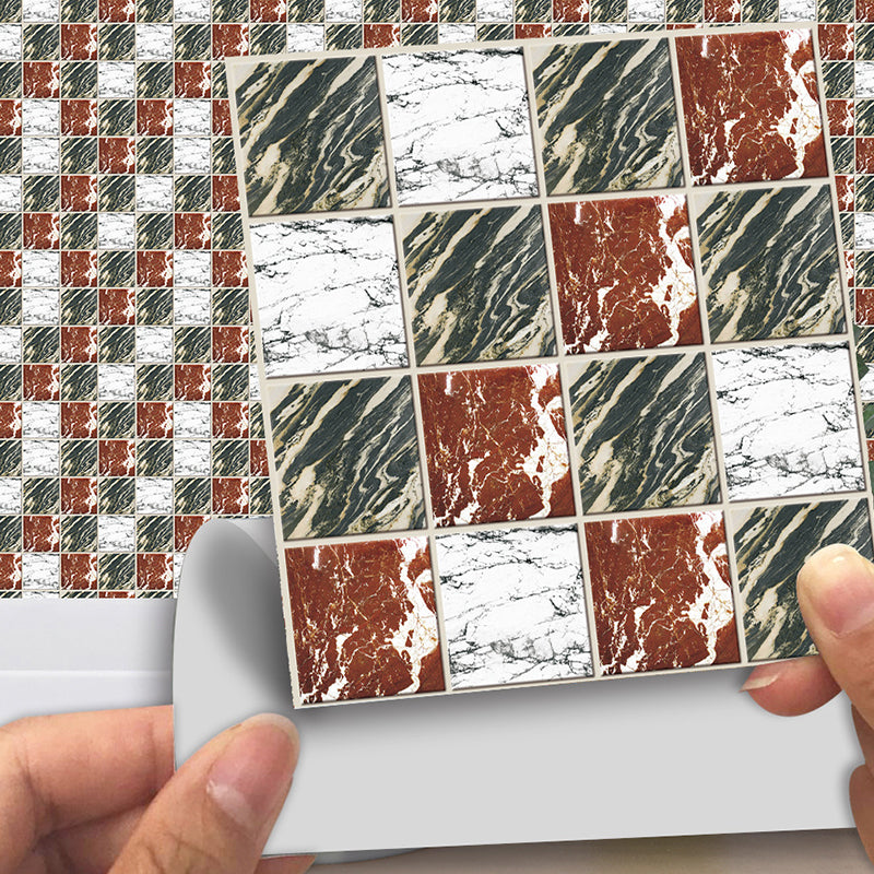 Contemporary Mosaic Marble Wallpapers for Kitchen 7.2-sq ft Wall Covering in Grey-Red, Adhesive