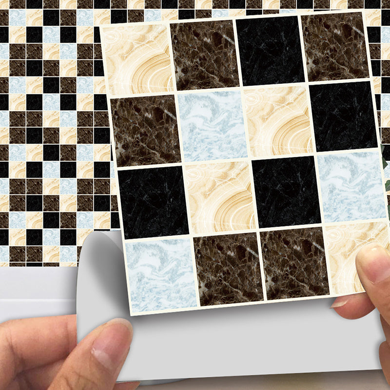 Black-Brown Marble Wallpaper Panel Set Mosaics Modern Peel off Wall Decor for Kitchen