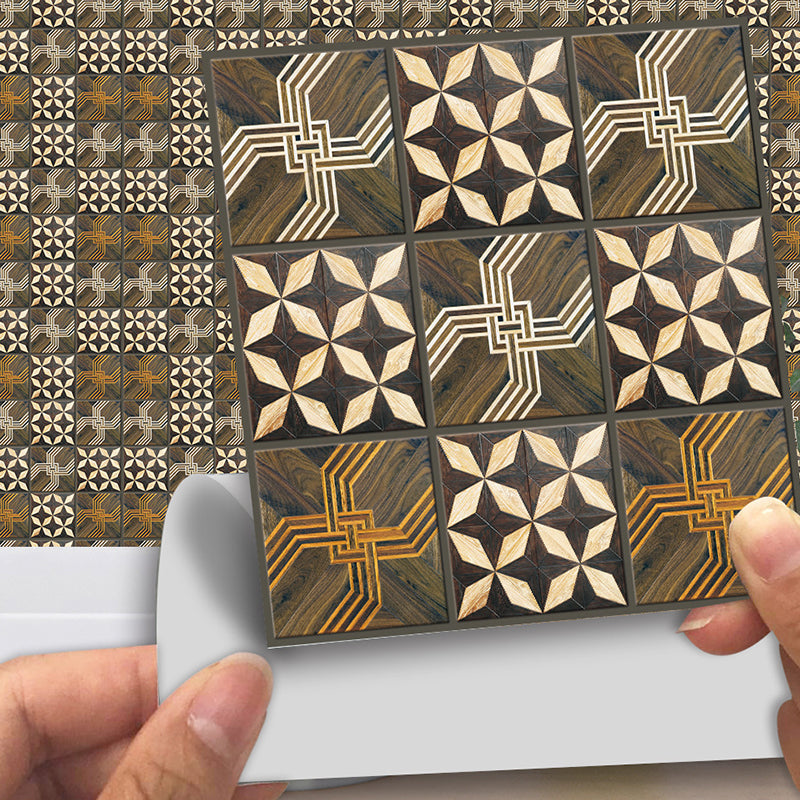 PVC Brown Wallpaper Panels Contemporary Tribal Patterned Adhesive Wall Art, 7.2-sq ft (30 Pcs)