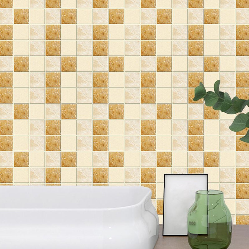 Self-Stick Mosaic Tile Wallpaper Panels Yellow-Brown Modern Style Wall Covering for Bathroom