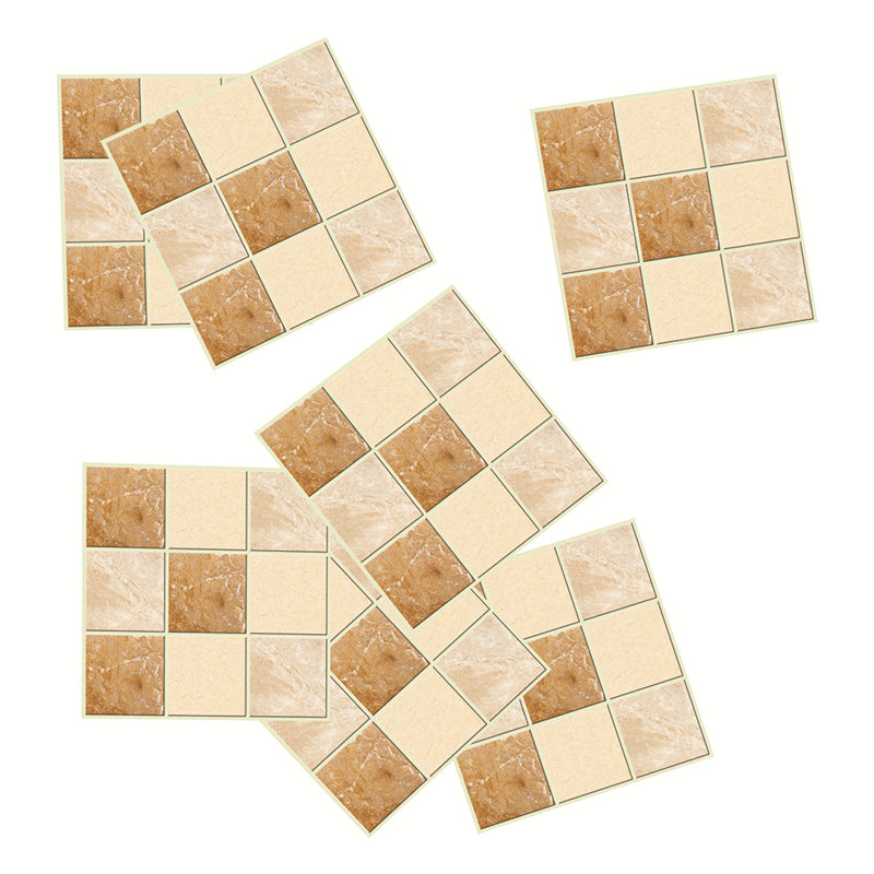 Self-Stick Mosaic Tile Wallpaper Panels Yellow-Brown Modern Style Wall Covering for Bathroom