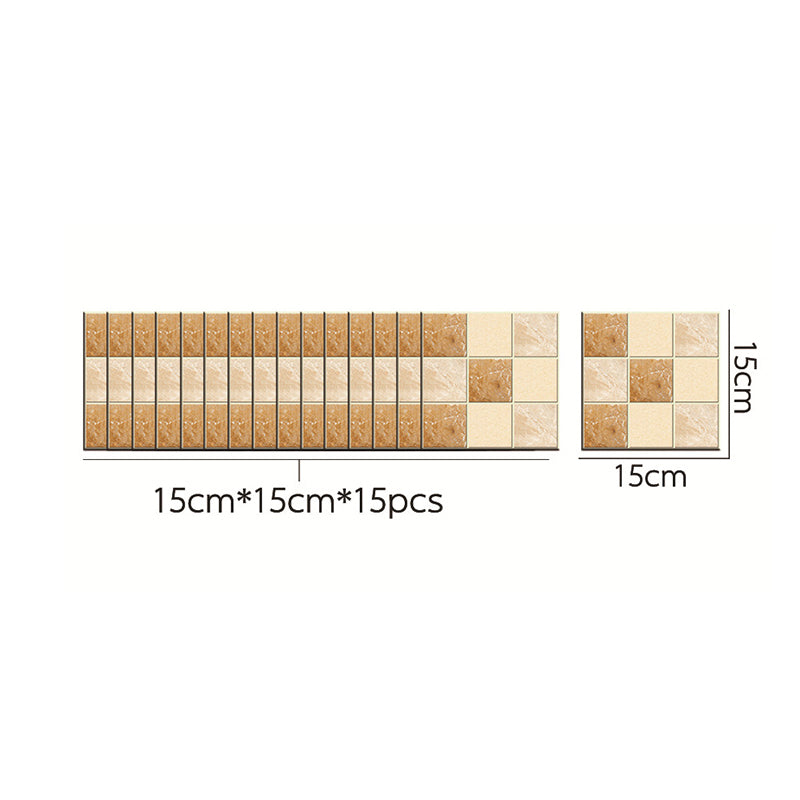 Self-Stick Mosaic Tile Wallpaper Panels Yellow-Brown Modern Style Wall Covering for Bathroom