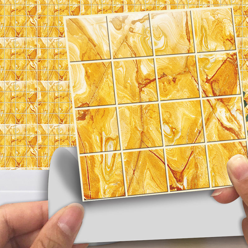 Yellow Faux Marble Wallpaper Panels Pick Up Stick Wall Art for Washroom (30 Pieces)