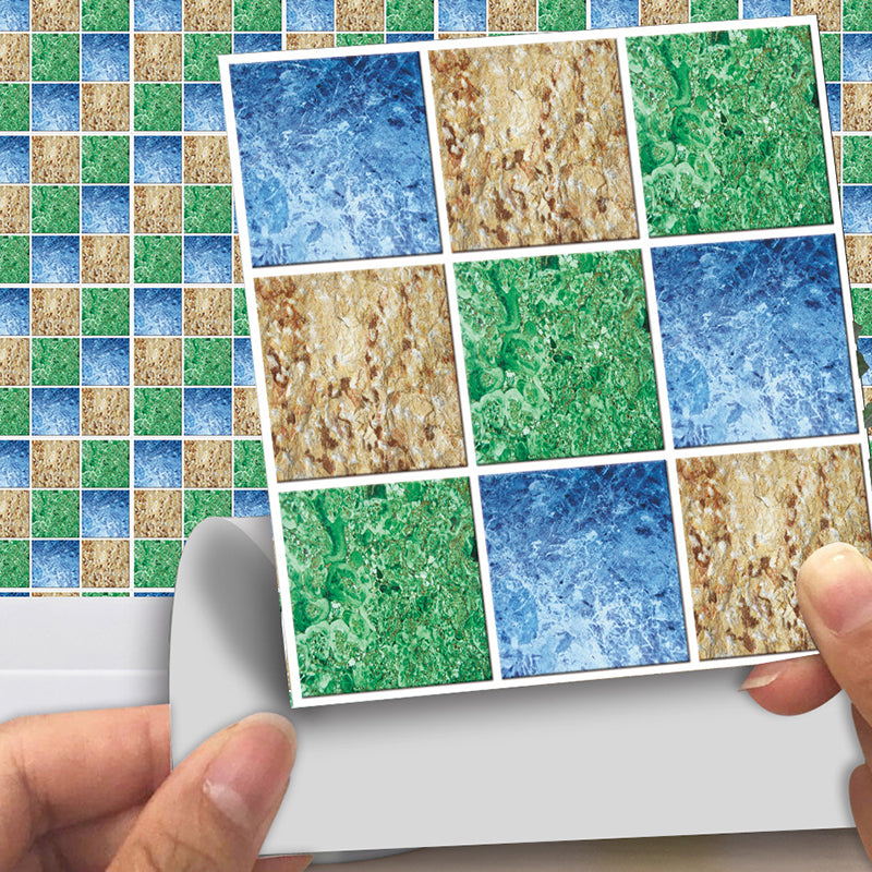 Modern Mosaic Tile Marble Wallpapers Blue-Green Peel and Paste Wall Decor for Home