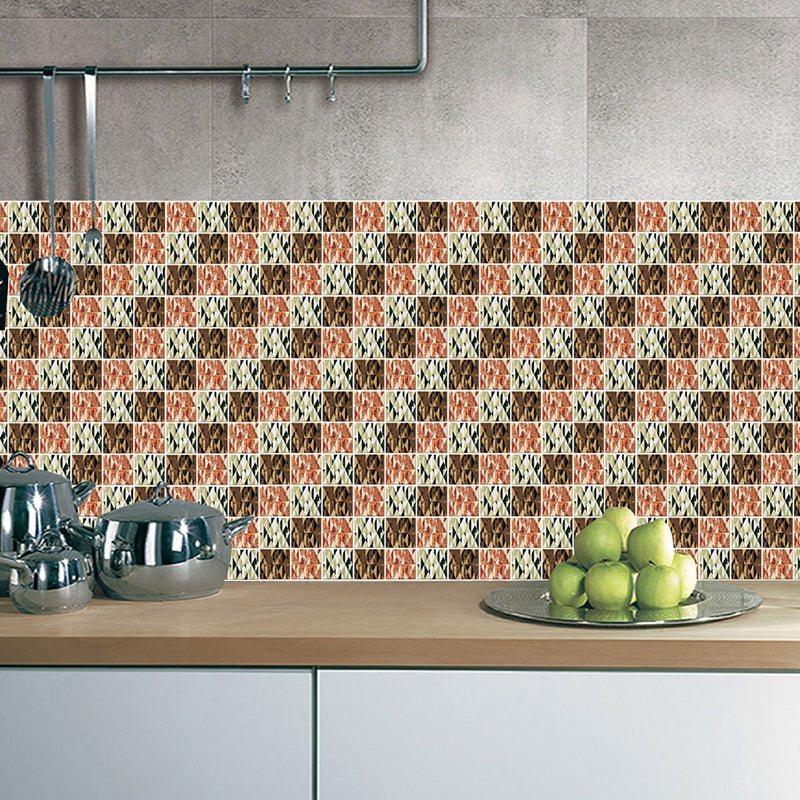 Mosaic Triangle Pattern Wallpaper Panels Modern PVC Stick On Wall Art in Grey-Red for Kitchen