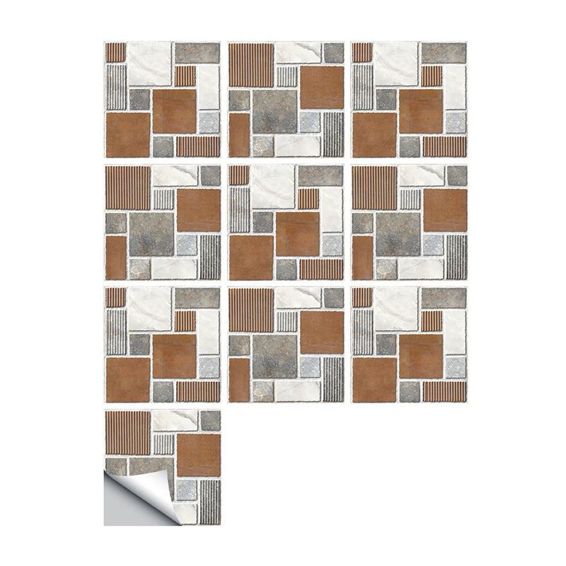 Industrial Mosaics Adhesive Wallpaper Panels Grey-Coffee Striped Wall Covering for Home