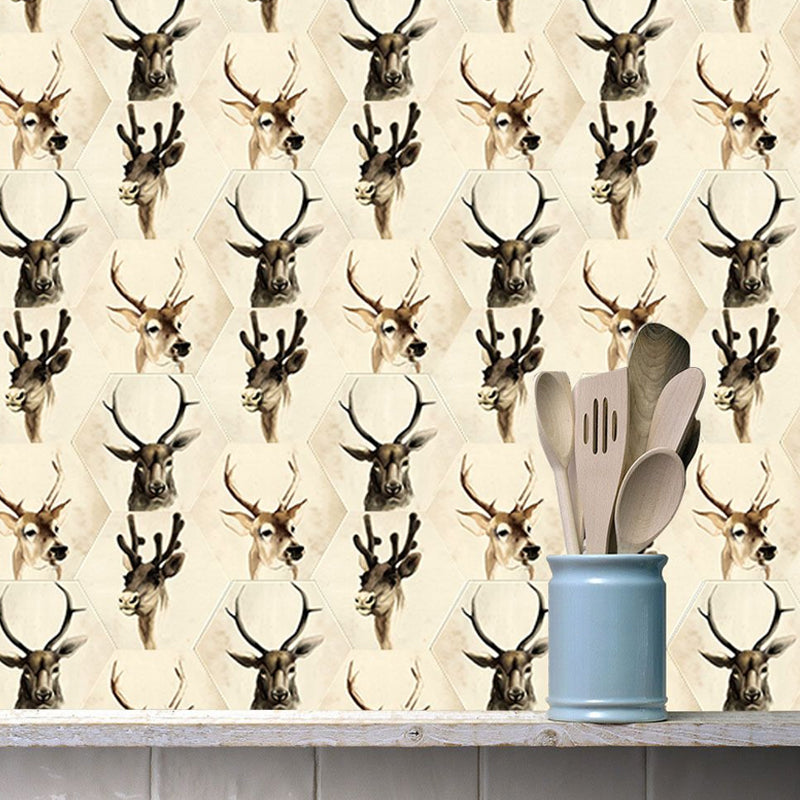 Novelty Deer Head Wallpaper Panels Black-Brown Pick Up Sticks Wall Decor for Home