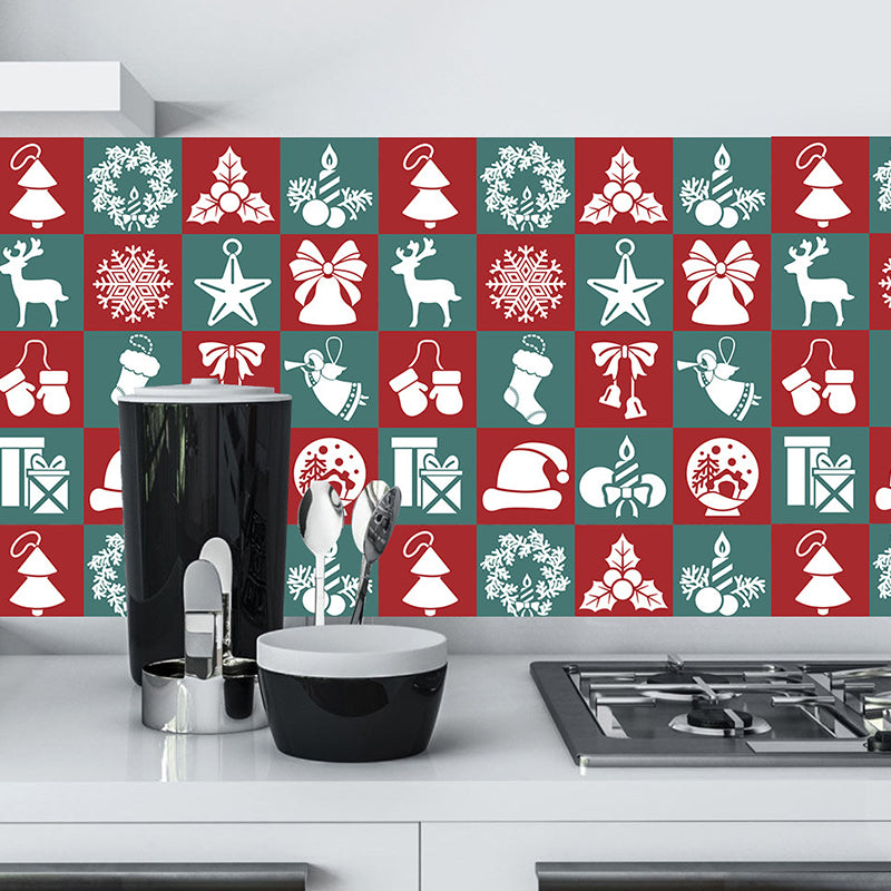 Novelty Christmas Wallpaper Panel Set for Bathroom 4.3-sq ft Wall Decor in Green-Red, Stick On