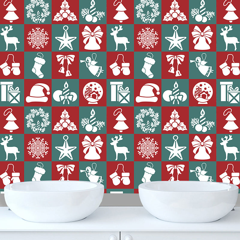 Novelty Christmas Wallpaper Panel Set for Bathroom 4.3-sq ft Wall Decor in Green-Red, Stick On