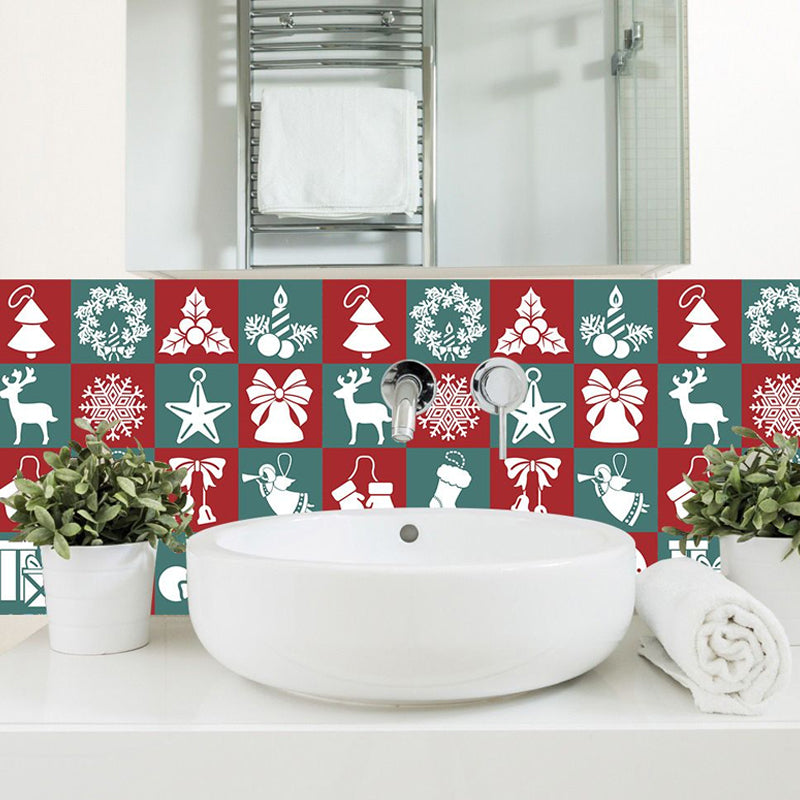 Novelty Christmas Wallpaper Panel Set for Bathroom 4.3-sq ft Wall Decor in Green-Red, Stick On