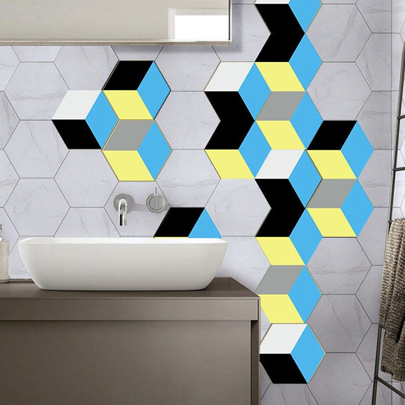 Faux 3D Cube Geometric Wallpapers Contemporary PVC Adhesive Wall Art in Yellow-Blue