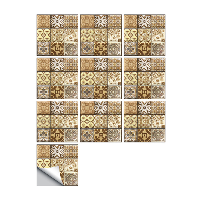 10 Pcs Brown Geometric Wallpaper Panels Removable Bohemian Style Indoor Wall Covering