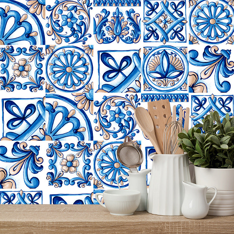 Boho Moroccan Tiles Wallpapers for Washroom 9.7-sq ft Adhesive Wall Art in Dark Color, 10 Pieces