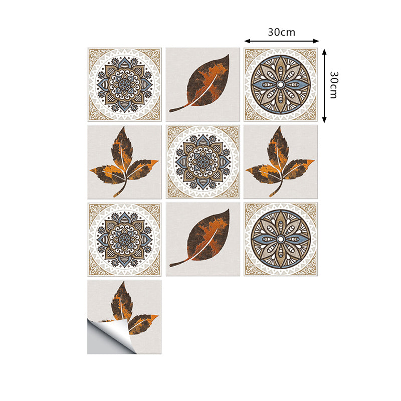 Leaf and Mandala Print Wallpapers 10 Pieces Brown Bohemia Wall Decor for Bathroom, Self-Sticking