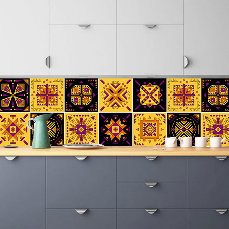 10 Pcs Tribal Pattern Wallpapers Yellow Boho Chic Wall Art for Kitchen, Peel and Paste