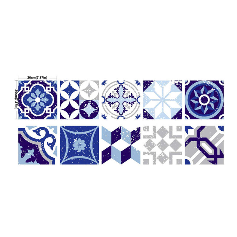 Mediterranean Geometric Tiles Wallpapers for Kitchen 10 Pieces 8' x 8" Wall Decor in Blue, Stick On