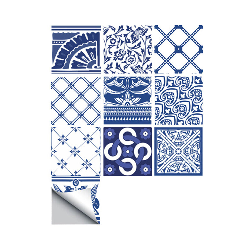 Mediterranean Tiles Peel Wallpaper Panels 10 Pcs Blue Nautical Wall Covering for Accent Wall